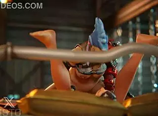 Junker Queen catches a guy stealing and dominates him with her monster cock.