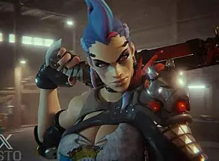 Junker Queen catches a guy stealing and dominates him with her monster cock.