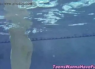 lesbian teen fingers her cunt at the pool party