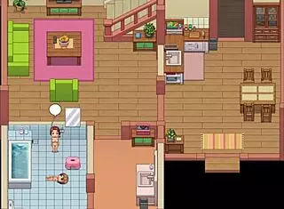 in the hentai game, i fuck her in the bathroom and spy at the pool