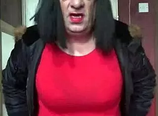 old guy using red and black machine for masturbation