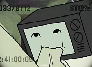 tv woman and cameraman exchange wild oral action in cartoon scene