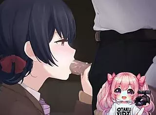 Anime girl on her knees worshipping cock and eating cum?