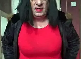 old guy using red and black machine for masturbation