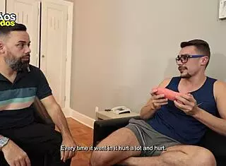 Old Man Gives Huge Dildo to Naughty Boy for First Time Bareback Fun!