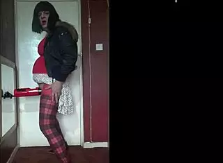 old guy using red and black machine for masturbation