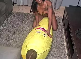 Tattooed desi woman rides banana passionately in close up homemade video