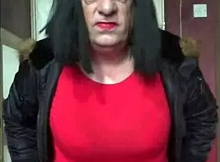 old guy using red and black machine for masturbation