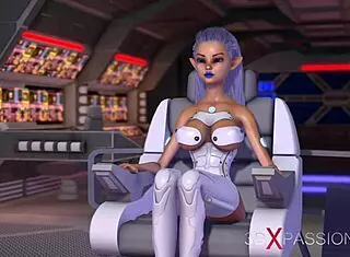 Sci-fi android rides hot young blonde in earth orbit anime play.