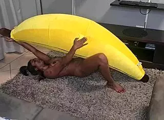 Tattooed desi woman rides banana passionately in close up homemade video