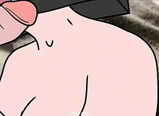 tv woman and cameraman exchange wild oral action in cartoon scene