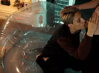 Two Sweet Guys Share Inflatable Chair!