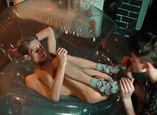 Two Sweet Guys Share Inflatable Chair!