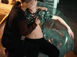 Two Sweet Guys Share Inflatable Chair!