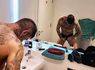 Dirty guy gets all horny while bathing in the shower bathroom