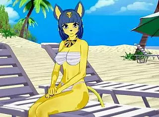 Ankha from Animal Crossing on the Beach