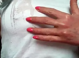 busty milf wetting t-shirt without bra?