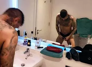 Dirty guy gets all horny while bathing in the shower bathroom