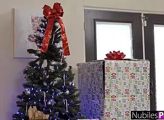 girlfriend surprises bf with a threesome on christmas, sucking big cocks