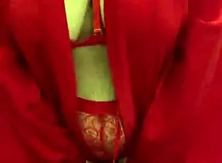 brunette in red lingerie plays with herself petite teen