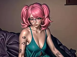 Nerdy girl possessed by demon fucks in 3d cartoon outfit