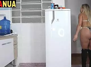 Danny Power sucks Richards in kitchen maid outfit.