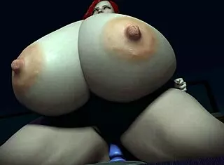 sex redhead with huge massive boobs is riding a dildo