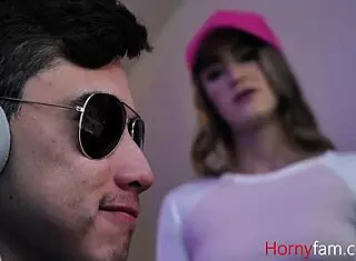 Stepsis Gobbling Gamer Cock While Riding Hard