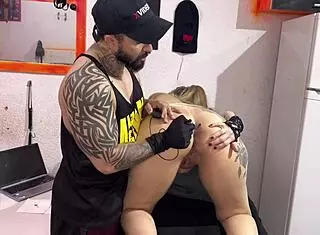 The tattoo artist fucked my ass after inking Anita's design.