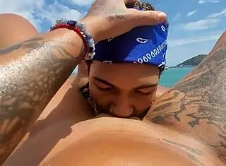 Tattooed Babe Bends Over for Monster Cock Creampie on Nudist Beach Rock!