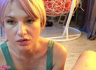 pink-haired minx with blue eyes swallows monster cock in pov blowjob