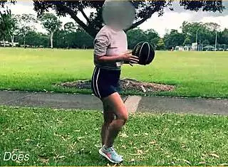 public exhibitionist milf plays basketball braless with short skirt no panties