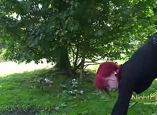 Horny neighbor's redhead ass fucked in public
