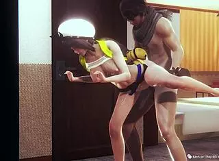 anime playing from the back with black cock?