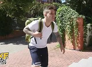 Cheating boyfriend doggystyles teen 18+ brunette in dorm.