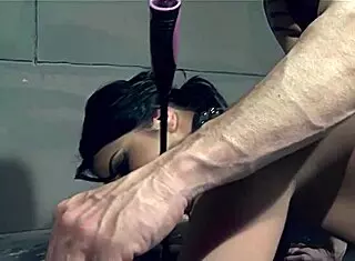 master suggestively plays with beautiful young sub like his puppy in bondage