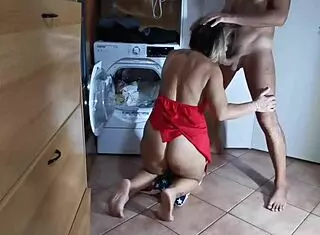 The wife dresses slutty and loads the washer.