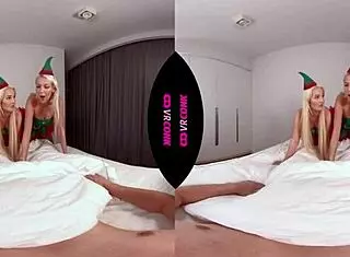 Two Blonde Elves Engage in Bisexual Christmas Fun