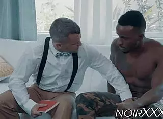 Black hunk Phoenix Fellington stretches Colton Grey's body