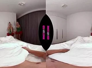 Two Blonde Elves Engage in Bisexual Christmas Fun