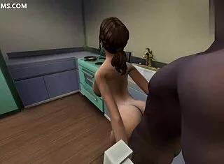 Teen catches bbc roommate naked and fucks him in kitchen