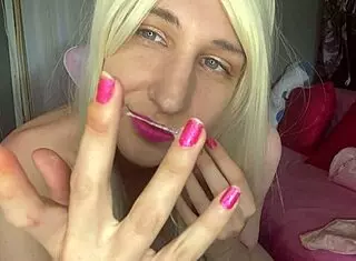 Cute Blonde Girl Masturbates Hairy Pussy