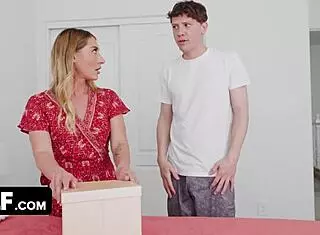 Happy stepmom rides huge dick friend!