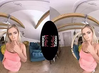 In virtual taboo, the blonde masturbates her shaved pussy to orgasm in pov.