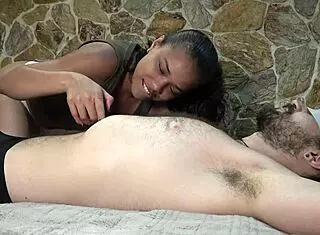 Colombian beauty worships ass and fucks boyfriend blindfolded to real orgasm!