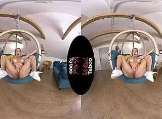 In virtual taboo, the blonde masturbates her shaved pussy to orgasm in pov.