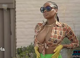 Ebony model Nyla rips clothes to show huge tits