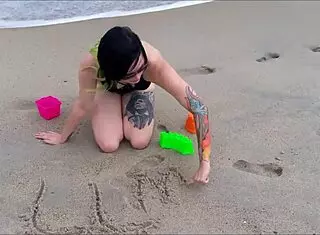 Lovely ladies pose in bikinis during beach photoshoot