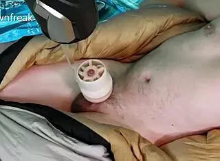 Hands-free fleshlight masturbation in shiny bag 😏