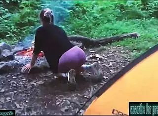 real outdoor adventure with a tourist in a forest tent